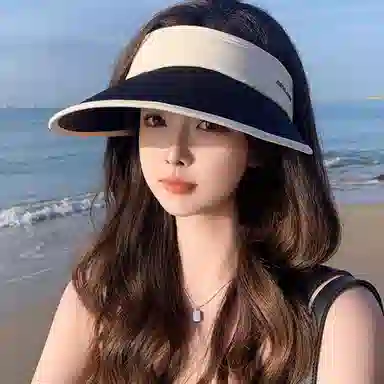 优幽兰 韩版高级感拼色大帽檐显脸小透气空顶帽休闲百搭防紫外线夏季遮阳帽可调节户外骑车 织物 防晒帽 女款