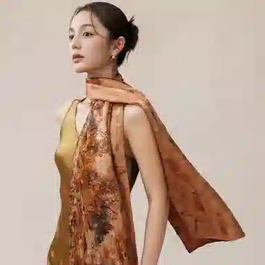 上海故事 牡丹花涧香云纱真丝老料 礼盒装 披肩 女款