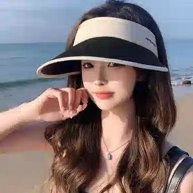 优幽兰 韩版高级感拼色大帽檐显脸小透气空顶帽休闲百搭防紫外线夏季遮阳帽可调节户外骑车 织物 防晒帽 女款