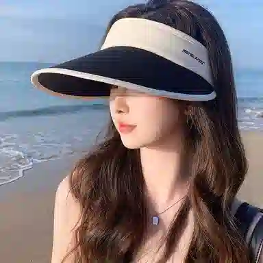 优幽兰 韩版高级感拼色大帽檐显脸小透气空顶帽休闲百搭防紫外线夏季遮阳帽可调节户外骑车 织物 防晒帽 女款