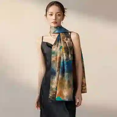 上海故事 梦色山河香云纱真丝长巾桑蚕丝礼盒装 披肩 女款