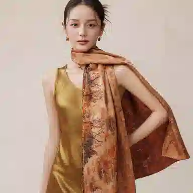 上海故事 牡丹花涧香云纱真丝老料 礼盒装 披肩 女款