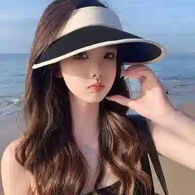 优幽兰 韩版高级感拼色大帽檐显脸小透气空顶帽休闲百搭防紫外线夏季遮阳帽可调节户外骑车 织物 防晒帽 女款