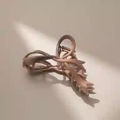 沂茹 时尚森系简约日常通勤百搭气质渐变咖烤漆丝带大号后脑勺盘发发抓文艺甜美减龄几何 合金 发夹 女款