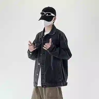 大卫贝肯 美式复古学院风简约基础款日常通勤百搭宽松舒适长袖翻领牛仔外套 男女同款