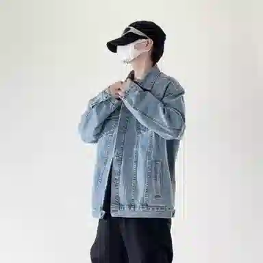 大卫贝肯 美式复古学院风简约基础款日常通勤百搭宽松舒适长袖翻领牛仔外套 男女同款