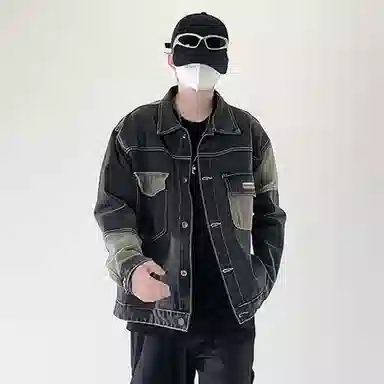 大卫贝肯 美式潮牌高街基础款简约拼接潮流休闲百搭宽松翻领牛仔外套 男女同款