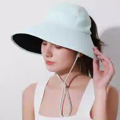 上海故事 全脸遮阳大檐显脸小防紫外线护脸互脸太阳轻薄空顶 聚酯纤维 防晒帽 女款
