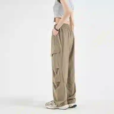 大卫贝肯 美式高街基础款纯色品牌字母刺绣抽绳宽松舒适帅气伞兵工装直筒可束脚休闲裤 男女同款