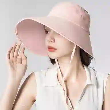 上海故事 全脸遮阳大檐显脸小防紫外线护脸互脸太阳轻薄空顶 聚酯纤维 防晒帽 女款