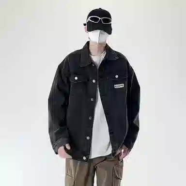 大卫贝肯 美式复古学院风简约基础款日常通勤百搭宽松舒适长袖翻领牛仔外套 男女同款