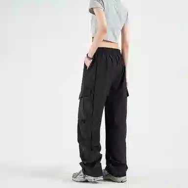 大卫贝肯 美式高街基础款纯色品牌字母刺绣抽绳宽松舒适帅气伞兵工装直筒可束脚休闲裤 男女同款