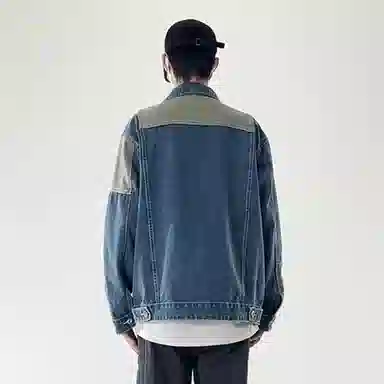 大卫贝肯 美式潮牌高街基础款简约拼接潮流休闲百搭宽松翻领牛仔外套 男女同款