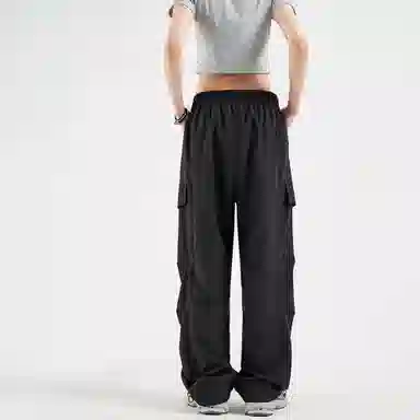 大卫贝肯 美式高街基础款纯色品牌字母刺绣抽绳宽松舒适帅气伞兵工装直筒可束脚休闲裤 男女同款