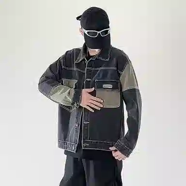 大卫贝肯 美式潮牌高街基础款简约拼接潮流休闲百搭宽松翻领牛仔外套 男女同款