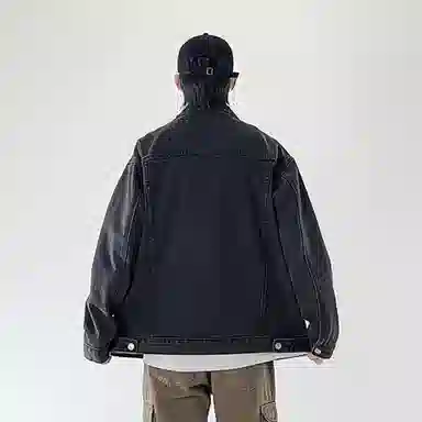 大卫贝肯 美式复古学院风简约基础款日常通勤百搭宽松舒适长袖翻领牛仔外套 男女同款