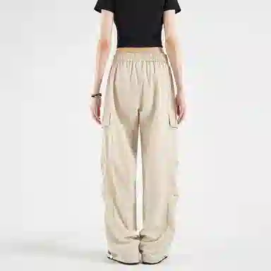 大卫贝肯 美式高街基础款纯色品牌字母刺绣抽绳宽松舒适帅气伞兵工装直筒可束脚休闲裤 男女同款