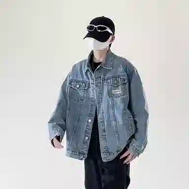 大卫贝肯 美式复古学院风简约基础款日常通勤百搭宽松舒适长袖翻领牛仔外套 男女同款