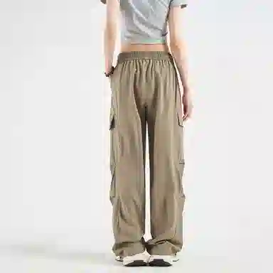 大卫贝肯 美式高街基础款纯色品牌字母刺绣抽绳宽松舒适帅气伞兵工装直筒可束脚休闲裤 男女同款