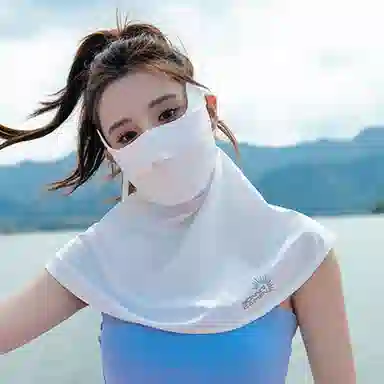 上海故事 护肩护眼角口罩一体防紫外线遮阳冰丝夏季薄款透气脸基尼超大立体 聚酯纤维 防晒面罩 女款