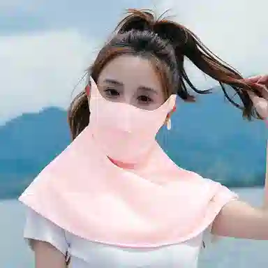 上海故事 护肩护眼角口罩一体防紫外线遮阳冰丝夏季薄款透气脸基尼超大立体 聚酯纤维 防晒面罩 女款