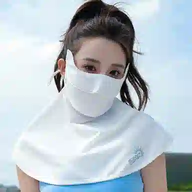 上海故事 护肩护眼角口罩一体防紫外线遮阳冰丝夏季薄款透气脸基尼超大立体 聚酯纤维 防晒面罩 女款