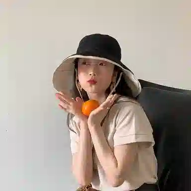 优幽兰 时尚潮流高级感大檐显脸小户外百搭小众设计感拼色透气遮阳防紫外线骑行太阳帽双面可戴 棉 防晒帽 女款