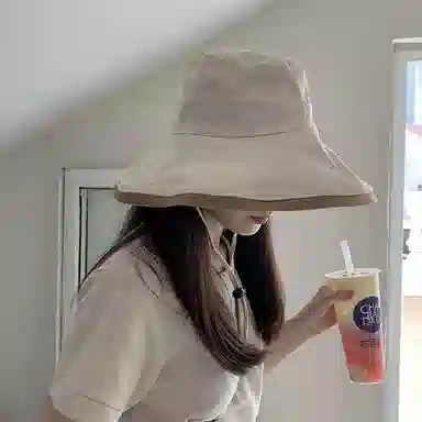 优幽兰 时尚潮流高级感大檐显脸小户外百搭小众设计感拼色透气遮阳防紫外线骑行太阳帽双面可戴 棉 防晒帽 女款