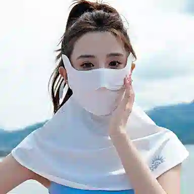 上海故事 护肩护眼角口罩一体防紫外线遮阳冰丝夏季薄款透气脸基尼超大立体 聚酯纤维 防晒面罩 女款