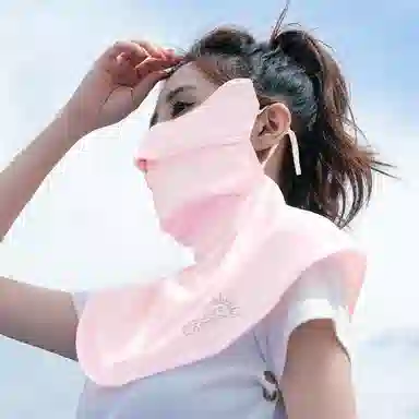 上海故事 护肩护眼角口罩一体防紫外线遮阳冰丝夏季薄款透气脸基尼超大立体 聚酯纤维 防晒面罩 女款