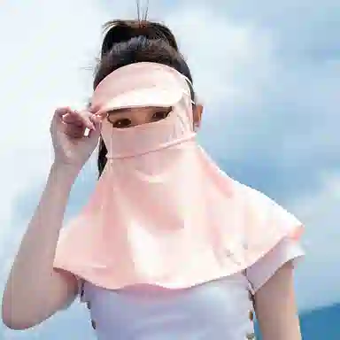 上海故事 立体帽檐护颈遮阳脸基尼 夏季防紫外线冰丝遮全脸护颈开车口罩 聚酯纤维 氨纶 防晒面罩 女款