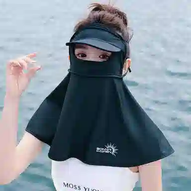 上海故事 立体帽檐护颈遮阳脸基尼 夏季防紫外线冰丝遮全脸护颈开车口罩 聚酯纤维 氨纶 防晒面罩 女款