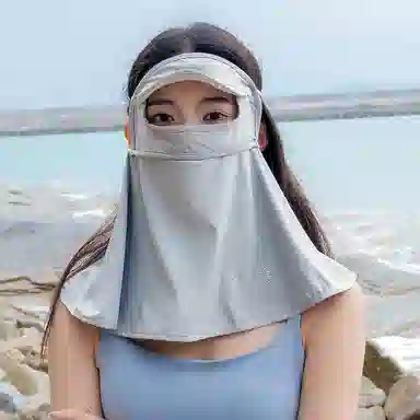 上海故事 立体帽檐护颈遮阳脸基尼 夏季防紫外线冰丝遮全脸护颈开车口罩 聚酯纤维 氨纶 防晒面罩 女款