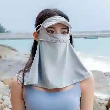 上海故事 立体帽檐护颈遮阳脸基尼 夏季防紫外线冰丝遮全脸护颈开车口罩 聚酯纤维 氨纶 防晒面罩 女款