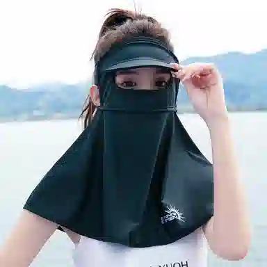 上海故事 立体帽檐护颈遮阳脸基尼 夏季防紫外线冰丝遮全脸护颈开车口罩 聚酯纤维 氨纶 防晒面罩 女款