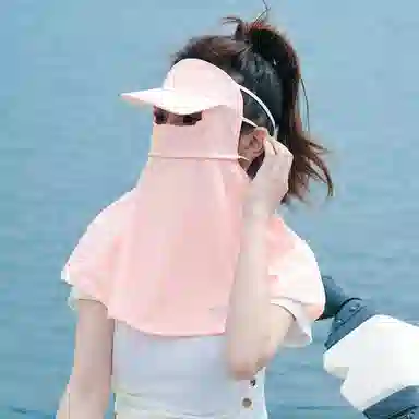 上海故事 立体帽檐护颈遮阳脸基尼 夏季防紫外线冰丝遮全脸护颈开车口罩 聚酯纤维 氨纶 防晒面罩 女款