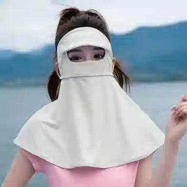 上海故事 立体帽檐护颈遮阳脸基尼 夏季防紫外线冰丝遮全脸护颈开车口罩 聚酯纤维 氨纶 防晒面罩 女款