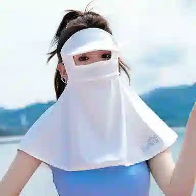 上海故事 立体帽檐护颈遮阳脸基尼 夏季防紫外线冰丝遮全脸护颈开车口罩 聚酯纤维 氨纶 防晒面罩 女款