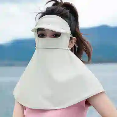 上海故事 立体帽檐护颈遮阳脸基尼 夏季防紫外线冰丝遮全脸护颈开车口罩 聚酯纤维 氨纶 防晒面罩 女款