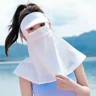 上海故事 立体帽檐护颈遮阳脸基尼 夏季防紫外线冰丝遮全脸护颈开车口罩 聚酯纤维 氨纶 防晒面罩 女款