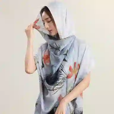 上海故事 韵染荷香提花绫真丝丝巾长巾礼盒装 披肩 女款