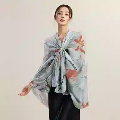 上海故事 韵染荷香提花绫真丝丝巾长巾礼盒装 披肩 女款