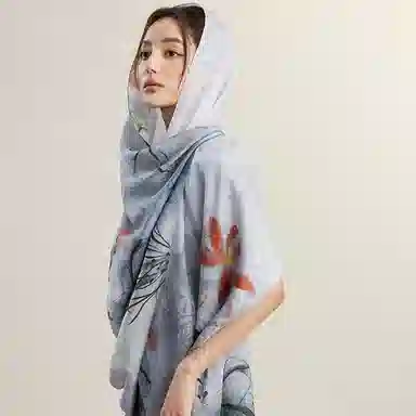 上海故事 韵染荷香提花绫真丝丝巾长巾礼盒装 披肩 女款