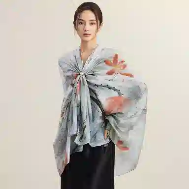 上海故事 韵染荷香提花绫真丝丝巾长巾礼盒装 披肩 女款