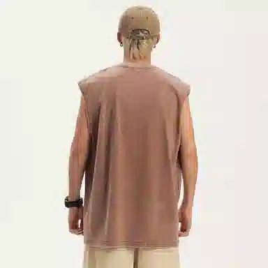 兰缪 无袖纯色简约宽松直筒百搭圆领休闲字母透气圆领无袖背心 男女同款