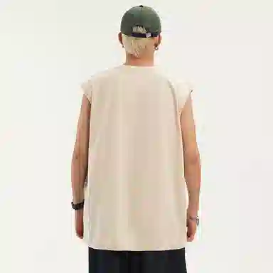 兰缪 无袖纯色简约宽松直筒百搭圆领休闲字母透气圆领无袖背心 男女同款