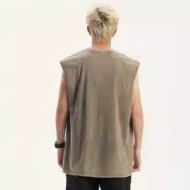 兰缪 无袖纯色简约宽松直筒百搭圆领休闲字母透气圆领无袖背心 男女同款