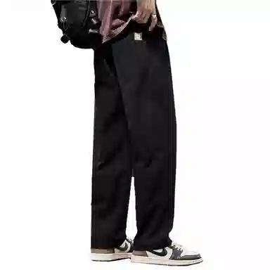 人本 纯色中腰宽松直筒系带休闲裤 男女同款 黑色