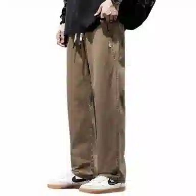 人本 纯色中腰宽松直筒系带休闲裤 男女同款 黑色