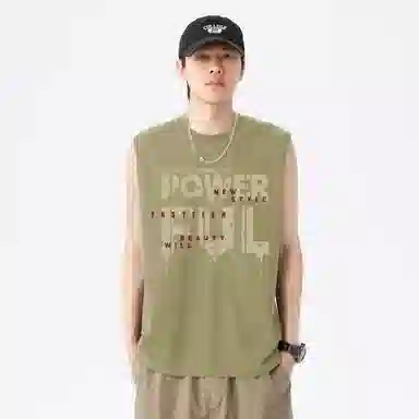 快鱼 美式高街风霸气炫酷字母图案小清新格调纯色纯棉基础款无袖背心 男女同款